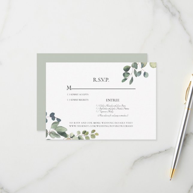 Elegante Grace Eucalyptus Sage Wedding Tarjeta RSV (Anverso/Reverso In Situ)