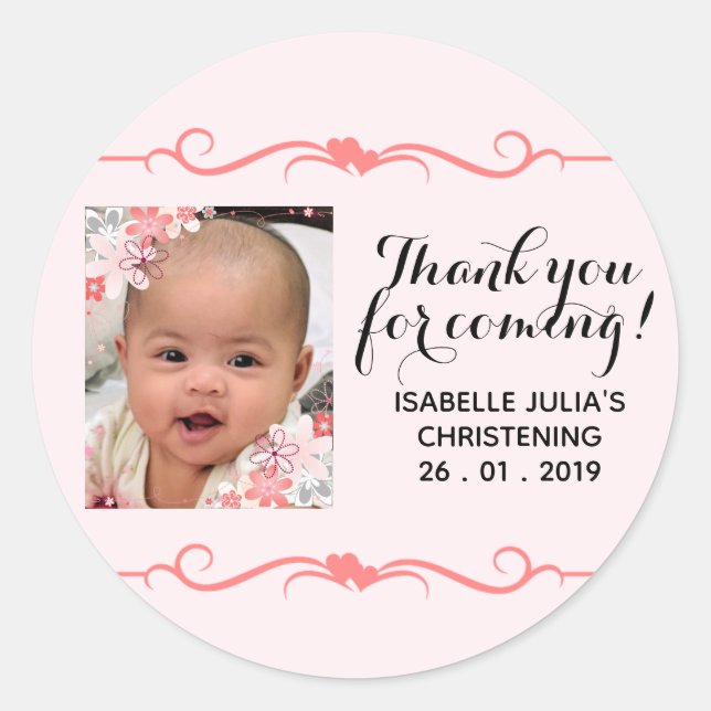 ¡Elegante GRACIAS POR VENIR! Christening Pegatina (Anverso)