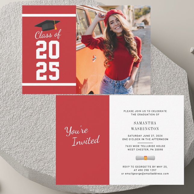 Elegante Graduación 2025 Invitación a la fiesta de (2025 Graduation Photo Party Mini Invitation)