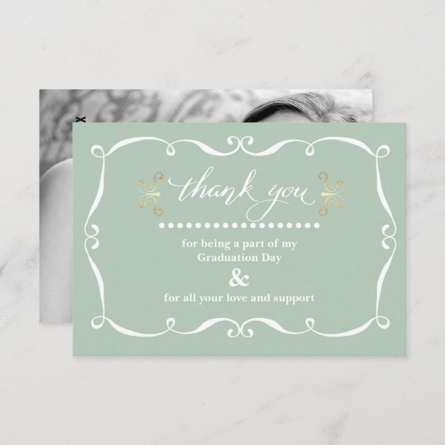 Elegante Graduación De Marco Gracias Tarjeta Fotog (Anverso / Reverso)