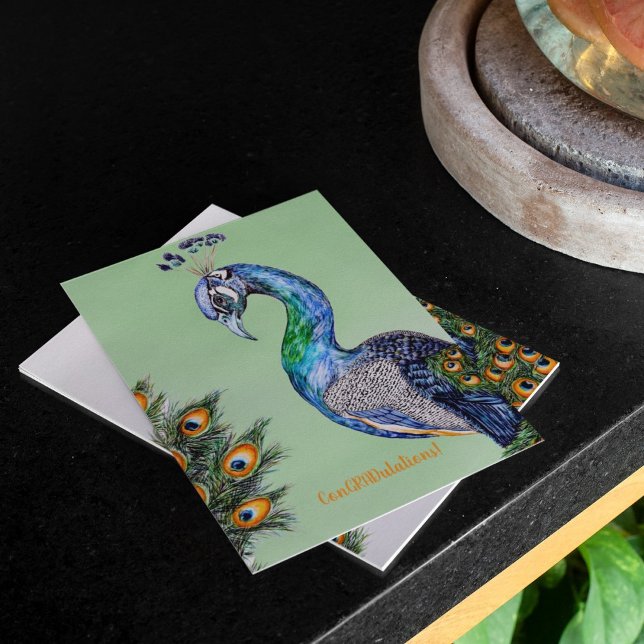 Elegante Graduación de pavo real Tarjeta de felici (Subido por el creador)