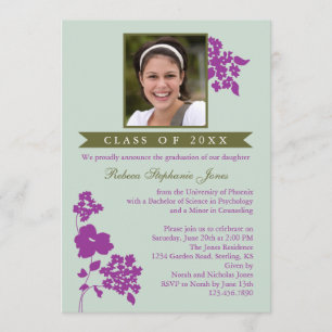 Elegante Graduación Floral Foto Invitación Olive/M