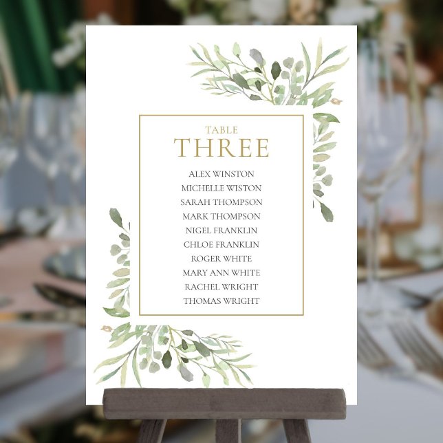 Elegante gráfico de asientos con número de mesa co (Elegant Greenery Table Number Seating Chart)