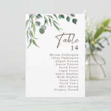 Elegante gráfico de números de tabla de Boda de ve