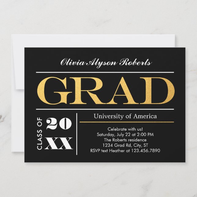 Elegante Gran Carta de Oro Invitación a la Graduac (Anverso)