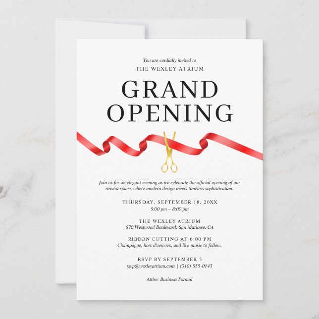 Elegante gran invitación con cinta roja (Anverso)