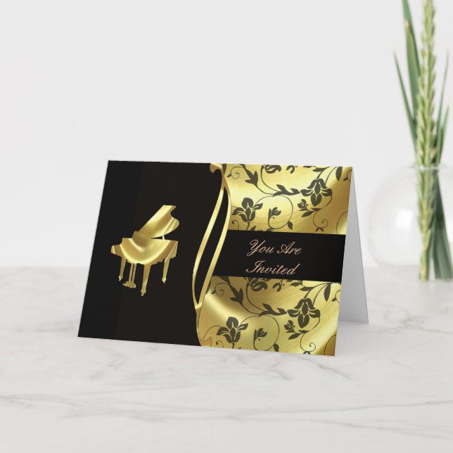 Elegante Gran Invitación de Piano de Oro (Anverso)