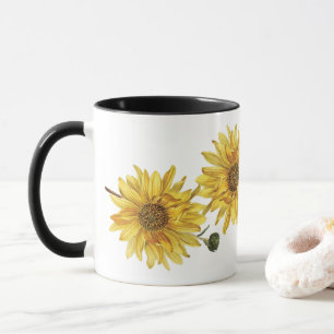 Elegante grano de madera negra y jarra de girasol