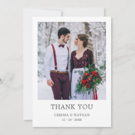 Elegante Gray Typo 2 Foto Boda Tarjeta de agradeci