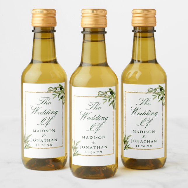 Elegante Green Gold Botanical Custom Wedding Mini (Botellas)