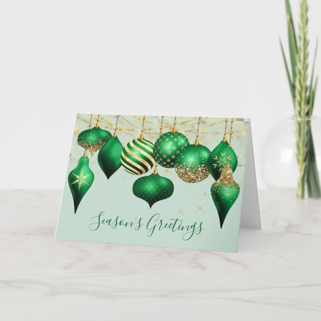 Elegante Green Gold Ornaments Tarjeta de vacacione (Anverso)