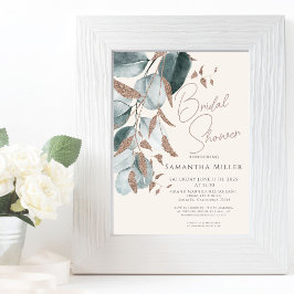 Elegante Green Leaves Doradas Invitación a la duch