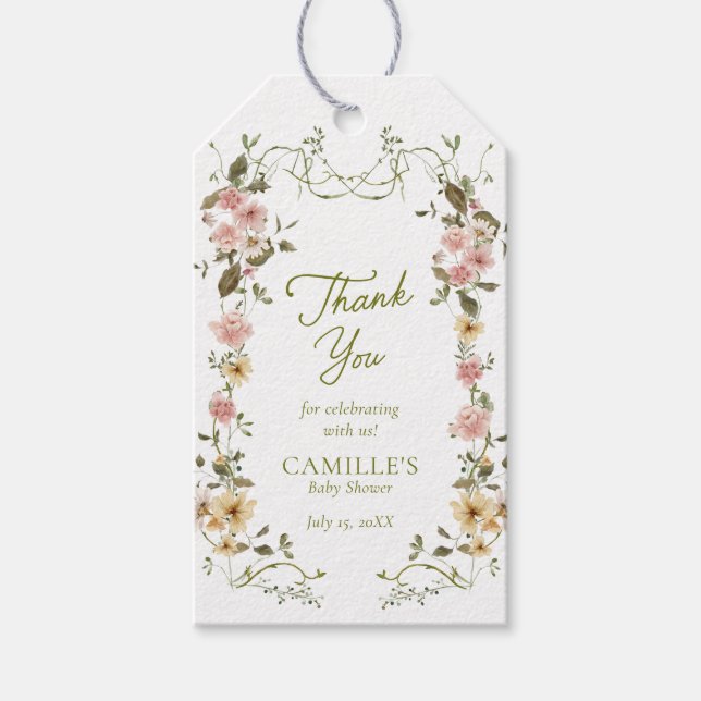Elegante Greenery Baby Shower etiqueta de agradeci (Anverso)