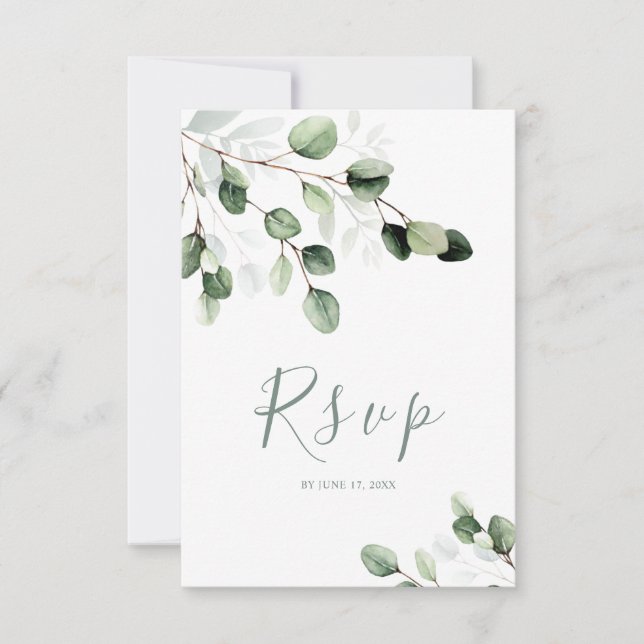 Elegante Greenery Eucalyptus Wedding Tarjeta RSVP (Anverso)