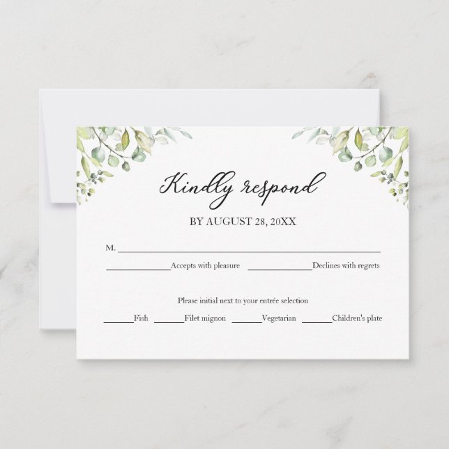 Elegante Greenery Eucalyptus Wedding Tarjeta RSVP (Anverso)