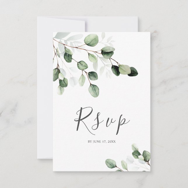 Elegante Greenery Eucalyptus Wedding Tarjeta RSVP (Anverso)
