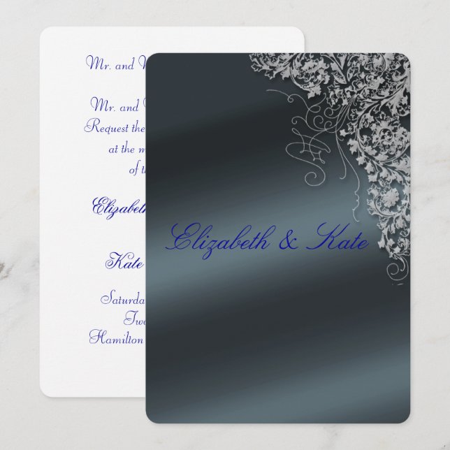 Elegante, gris azul, invitación a la boda (Anverso / Reverso)