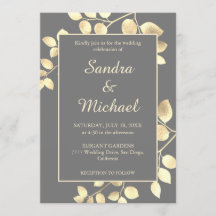 Elegante gris dorado deja invitación a la boda