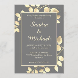 Elegante gris dorado deja invitación a la boda