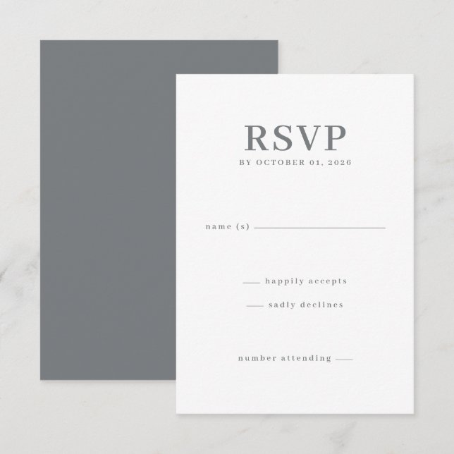 Elegante Gris Minimalista RSVP (Anverso / Reverso)