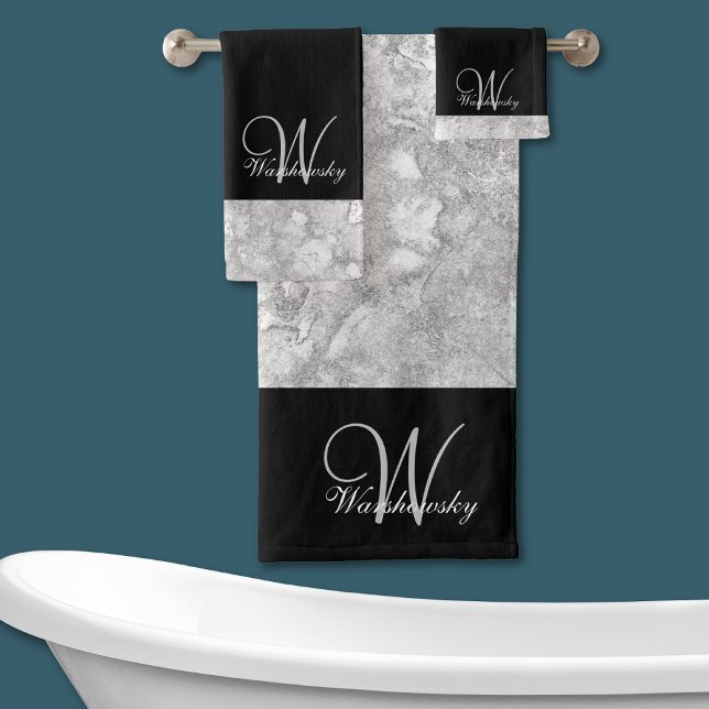 Elegante gris plateado y negro monogramado (Subido por el creador)