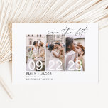 Elegante Guardar las invitaciones de fotos de fech<br><div class="desc">Paisaje moderno y elegante Horizontal Tres (3) Foto Guardar el Boda de fecha con tipografía manuscrita a mano. El imán para guardar la invitación de fecha incluye tipografía y moda de guiones y un diseño sencillo al que puede agregar su imagen personalizada de fotografía de compromiso.</div>