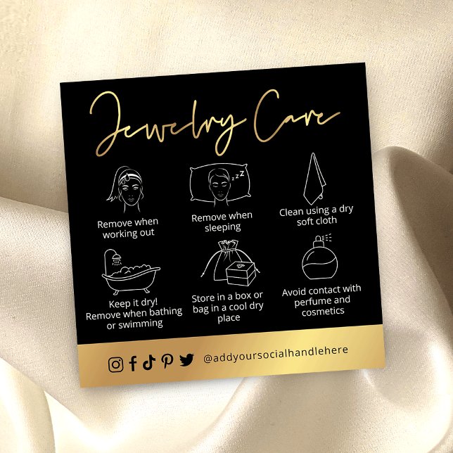 Elegante Guía de cuidado de joyas Tarjeta con logo (Subido por el creador)