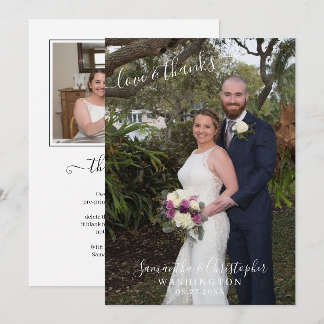 Elegante guión 2 Foto Amor y agradecimiento Boda (Anverso / Reverso)