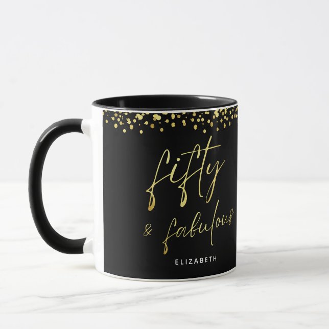 Elegante guión 50 y fabulosa taza de cumpleaños (Izquierda)