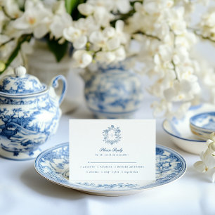 Elegante guion azul cresta floral boda RSVP