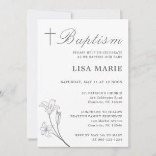 Elegante guión Bebé Invitación al Bautismo Blanco