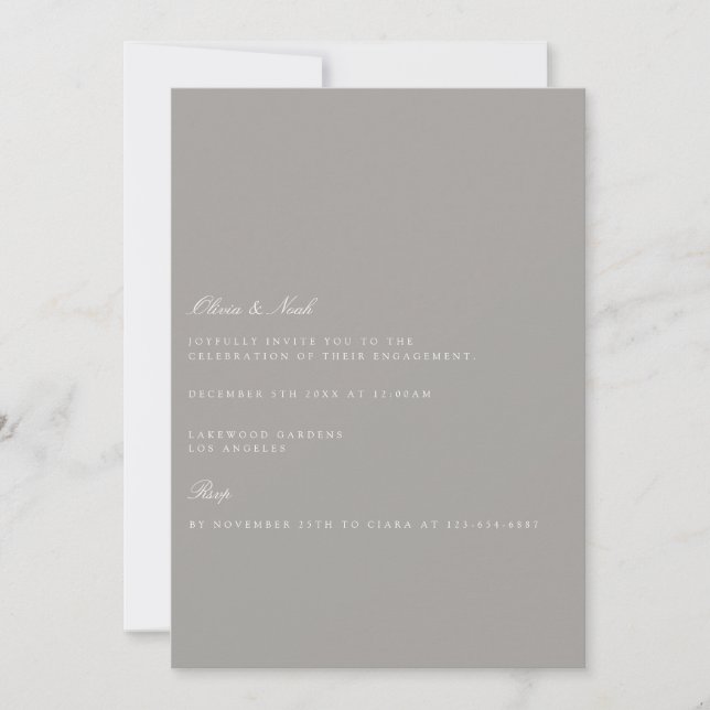 Elegante guión blanco y gris invitación al comprom (Anverso)