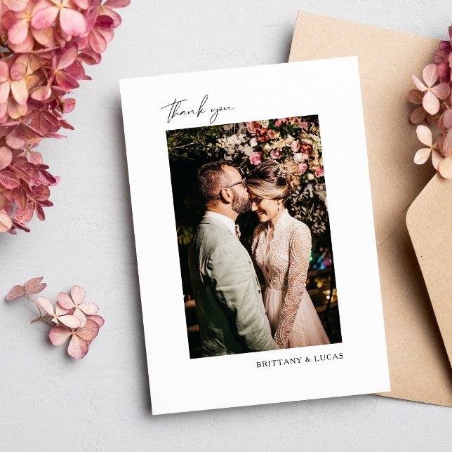 Elegante guión Boda blanco negro tarjeta de agrade (Subido por el creador)