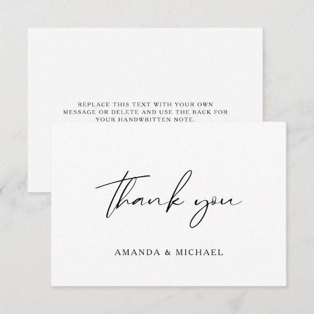Elegante guión Boda blanco negro tarjeta de agrade (Anverso / Reverso)