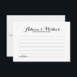 Elegante guión Boda consejo y carta de deseos<br><div class="desc">Añada un toque personal a su boda con un elegante consejo de boda y tarjeta de deseos. Esta tarjeta de consejo presenta el título en un elegante estilo de letra de caligrafía negro y detalles en sans serif negro estilo de fuente sobre fondo blanco. Perfecto para boda, ducha de bebé,...</div>