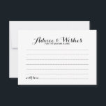 Elegante guión Boda consejo y carta de deseos<br><div class="desc">Añada un toque personal a su boda con un elegante consejo de boda y tarjeta de deseos. Esta tarjeta de consejo presenta el título en un elegante estilo de letra de caligrafía negro y detalles en sans serif negro estilo de fuente sobre fondo blanco. Perfecto para boda, ducha de bebé,...</div>
