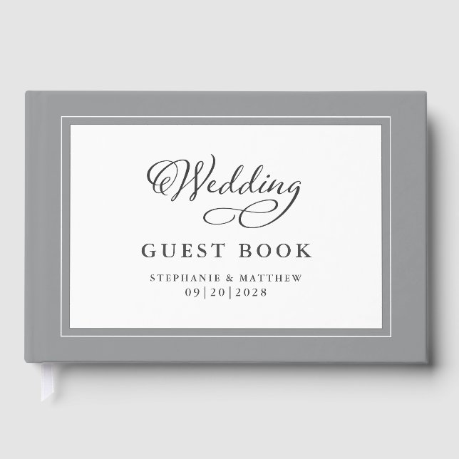 Elegante guión Boda gris borde libro de visitas Mo (Anverso)