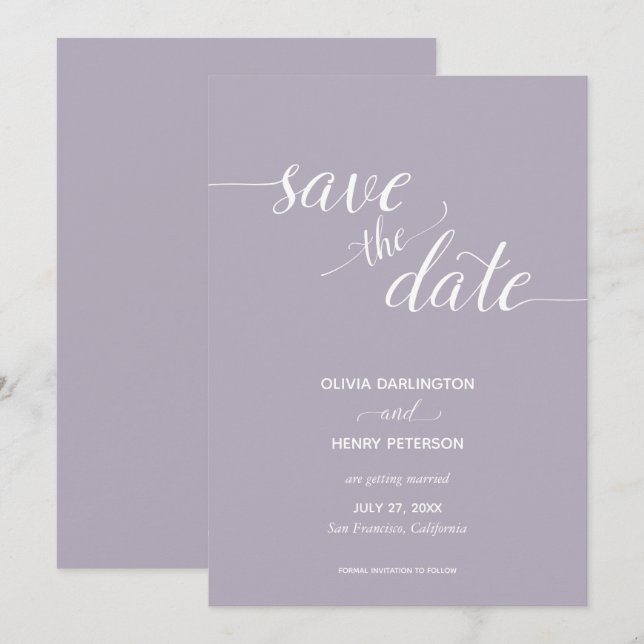 Elegante guión Boda Lilac Guardar las tarjetas de  (Anverso / Reverso)