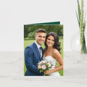 Elegante guión Boda Verde azulado Foto Tarjeta de