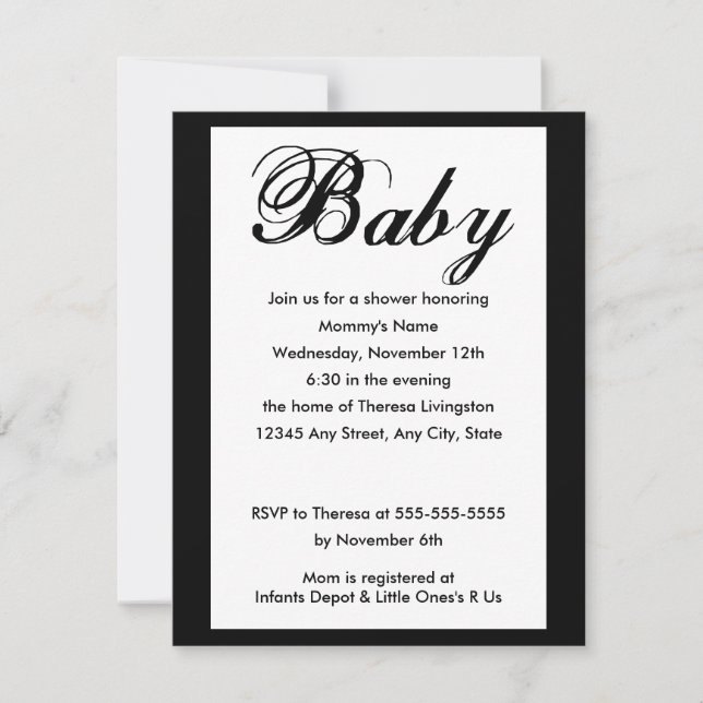 Elegante guión de bebé Invitación a Baby Shower (Anverso)