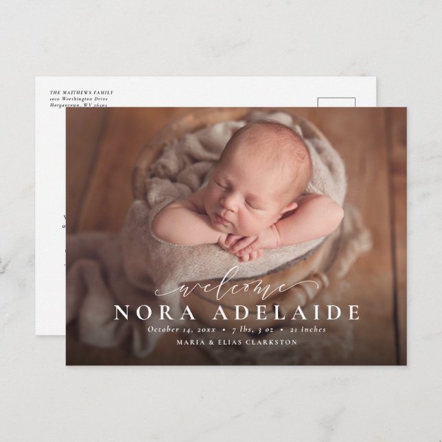 Elegante guión de bienvenida simple anuncio de nac (Anverso / Reverso)
