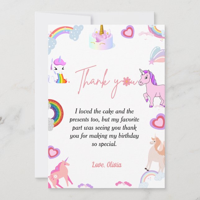 Elegante guión de cumpleaños unicornio tarjeta de  (Anverso)