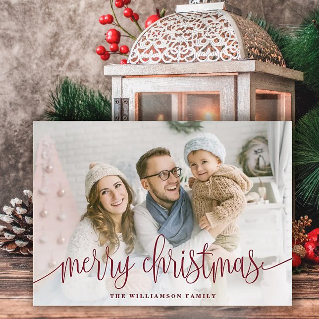 Elegante guión de foto completa Feliz Navidad Rojo (Subido por el creador)