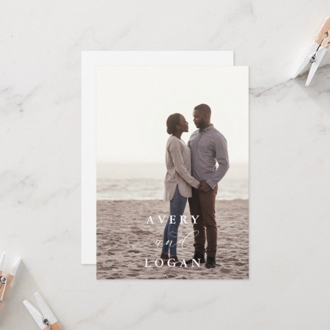 Elegante guión de la invitación a la boda fotográf (Anverso/Reverso In Situ)