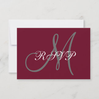 Elegante guión de monograma Borgoña Boda gris RSVP