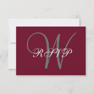 Elegante guión de monograma Borgoña Boda gris RSVP