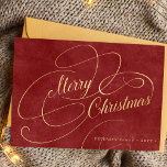 Elegante Guión de oro de la Navidad Feliz Navidad<br><div class="desc">Elegante guión elegante de imitación de oro simple texto y firma tarjeta de vacaciones rojo personalizado no foto.</div>