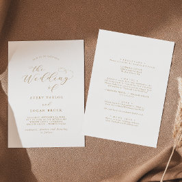Elegante Guión de Oro Invitación de la Boda Atrás 