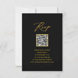 Elegante Guión de Oro Moderna Boda QR Negra RSVP