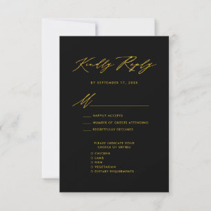 Elegante Guión de Oro Moderno Boda Negra RSVP